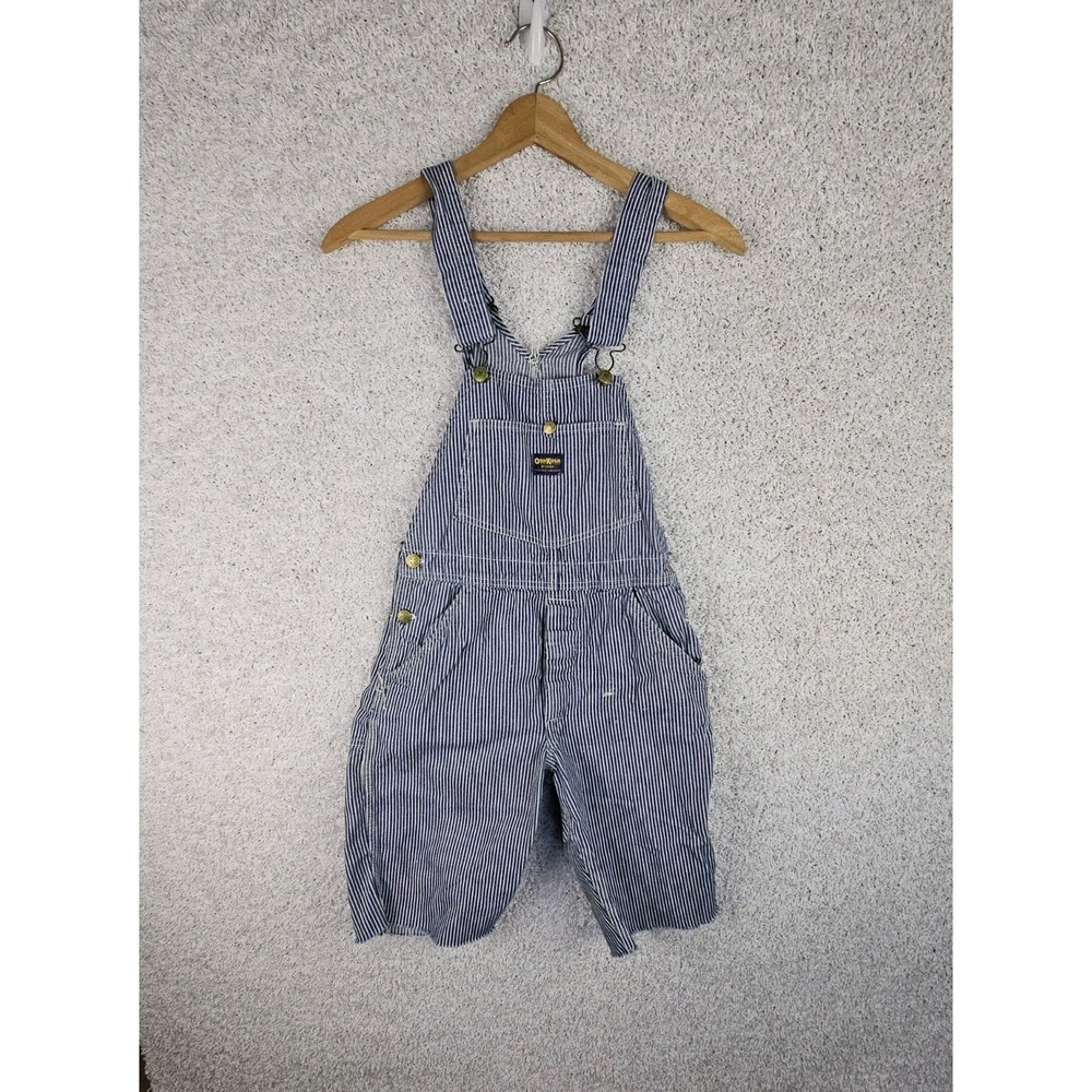 Vintage OshKosh B'Gosh Railroad Stripe Cut Off Shorts Bibs 26"x11" Sanforized